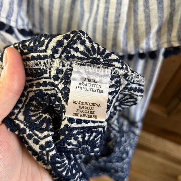 Joy Joy Large White Blue Striped‎ Blouse Off The Shoulder Embrodiered - Picture 12 of 12